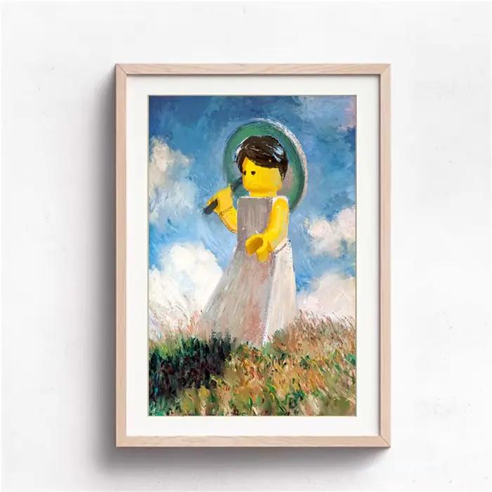 Affiche et imprimés de Mona Lisa Legos abstraits et amusants, peinture célèbre de dessin animé, toil