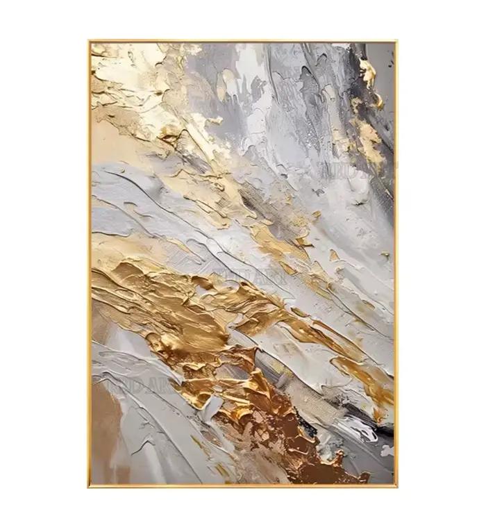 Image abstraite contemporaine de grande taille, peintures sur toile en feuille d'or sur toile, décor