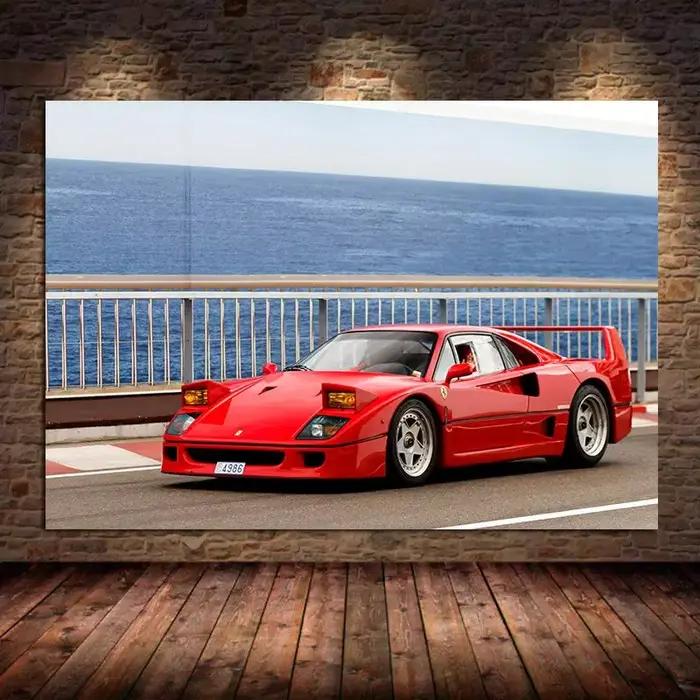 AZNM Ferrari F40 Red Supercar Wall Art Print, affiche sur toile non encadrée, voiture de sport itali