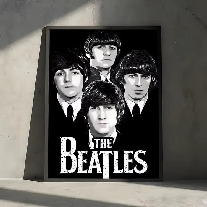 Affiche murale en toile de coton avec peinture et calligraphie des Beatles, décoration de qualité po
