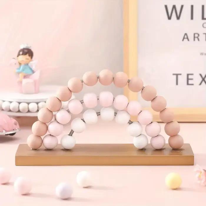 Arc-en-ciel fille 3D bébé chambre décor rose en bois perlé mur Art autonome bohème pépinière salle d