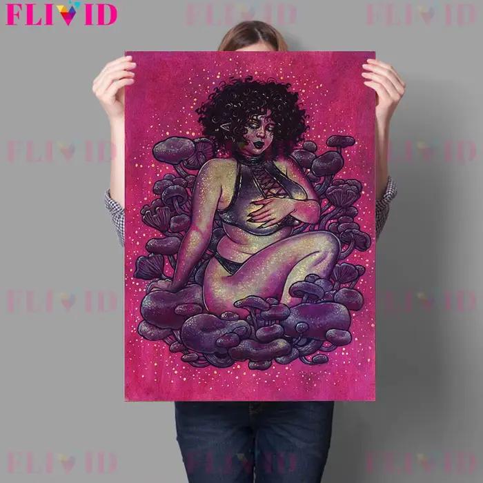 Toile d'art mural Vintage, nymphe de champignon et sorcière quatre saisons, peinture Medusa In Love,