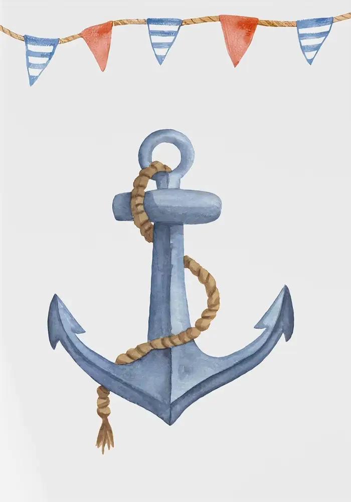 Aquarelle pépinière océan nautique bateau ancre phare affiche imprime, toile peinture pour chambre d
