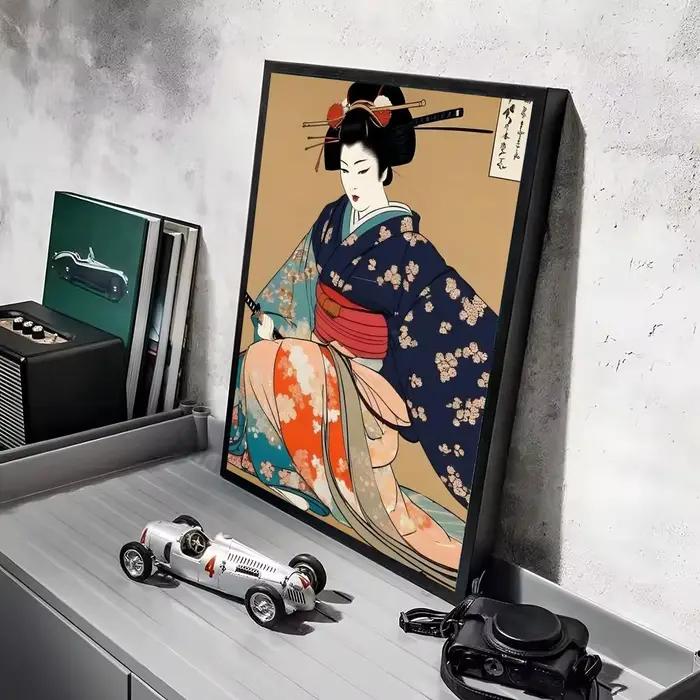 Affiche d'art de Geisha japonaise, autocollants muraux minimalistes faciles à appliquer avec un Desi