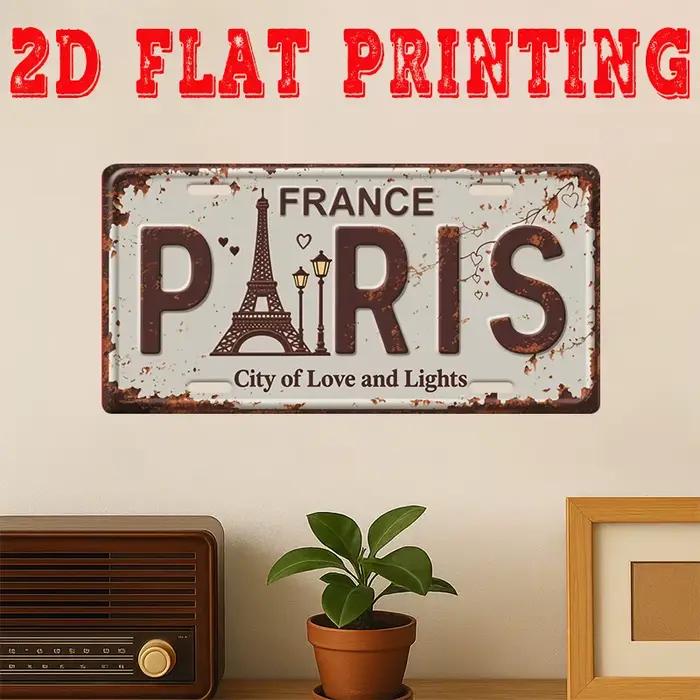 Décoration murale en métal 2D plate, 1 pièce, Paris France - Affiche rétro vintage Tour Eiffel, idéa