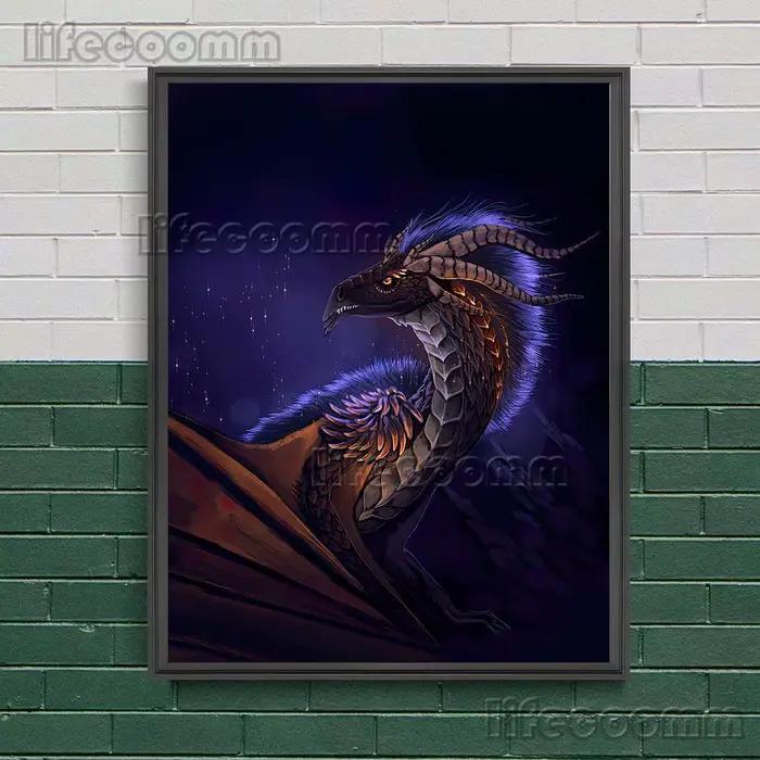 Peinture sur toile avec animaux fantastiques mystérieux, affiche d'art abstraite et imprimée pour dé