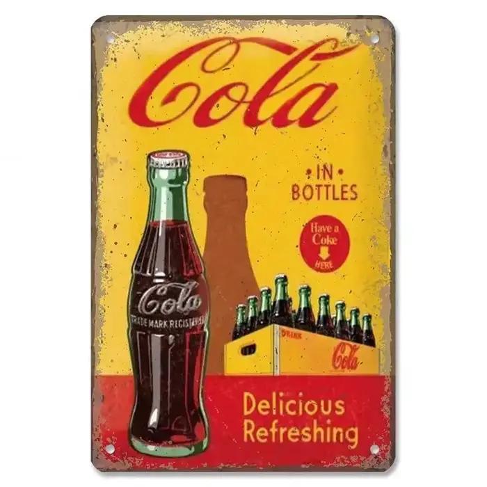 Affiches métalliques vintage de boissons gazeuses Cola, plaques murales en métal pour décorer les ba
