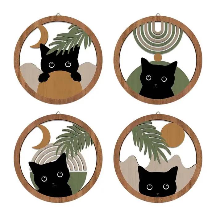 4 Pièces Décoration Murale Ronde en Bois Style Bohème, Cercle Creux Bohème, Décoration Murale Minima