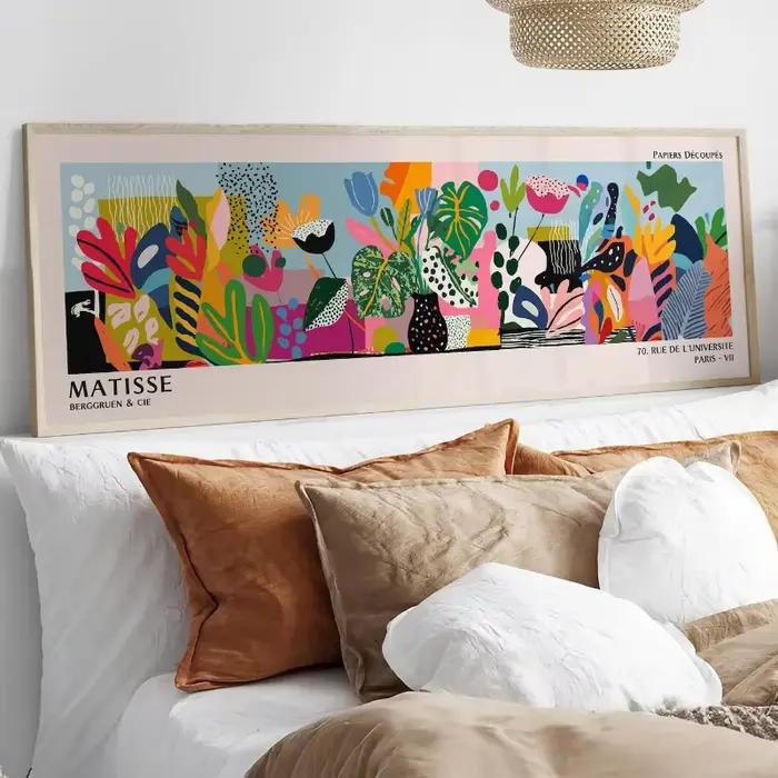 Tableau mural floral abstrait Matisse, impression horizontale longue style exposition vintage, décor