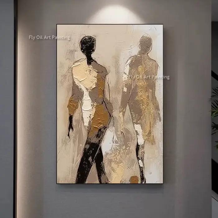 Peinture à l'huile sur toile de marche pour femmes noires et brunes, ombre de personnes abstraites f