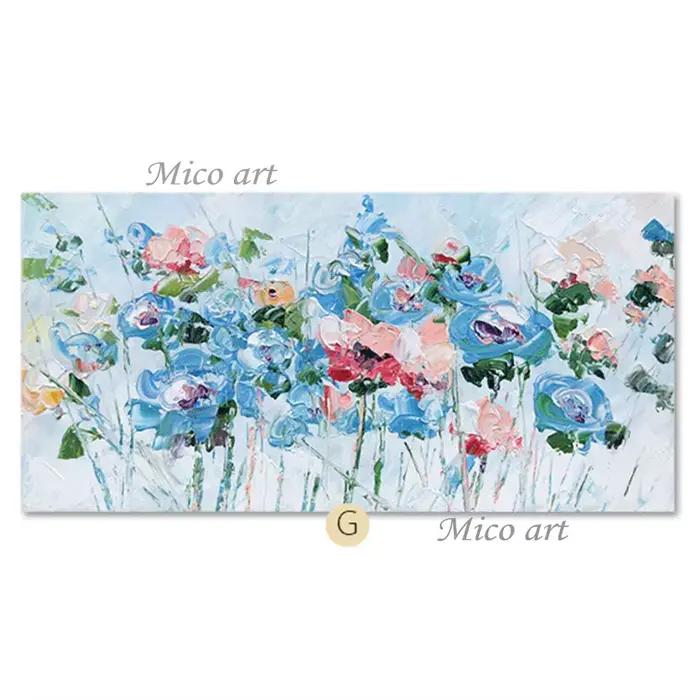 Peinture à l'huile sur toile sans cadre, fleurs roses peintes à la main, grande palette, peintures 3