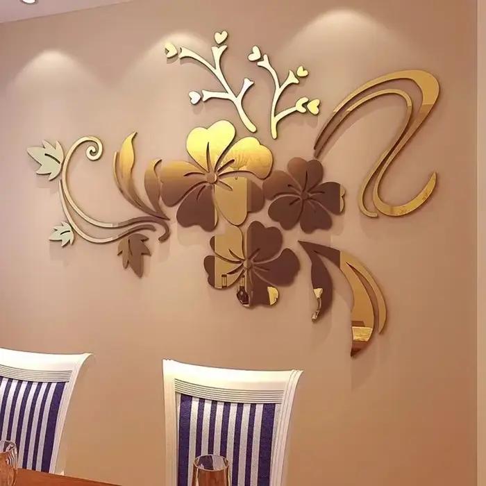 Grandes Décorations Murales Miroir en Forme de Fleurs, Autocollants 3D Amovibles en Acrylique pour S