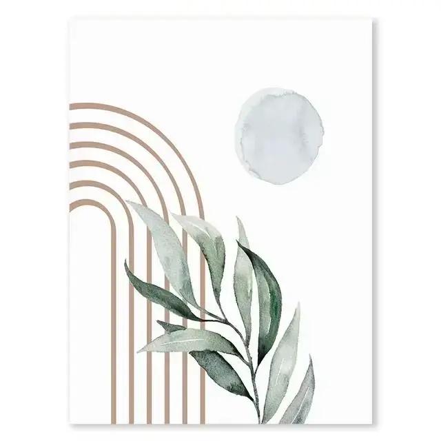 Art mural bohème vert sauge, feuilles de plantes abstraites nordiques, imprimés sur toile pour décor