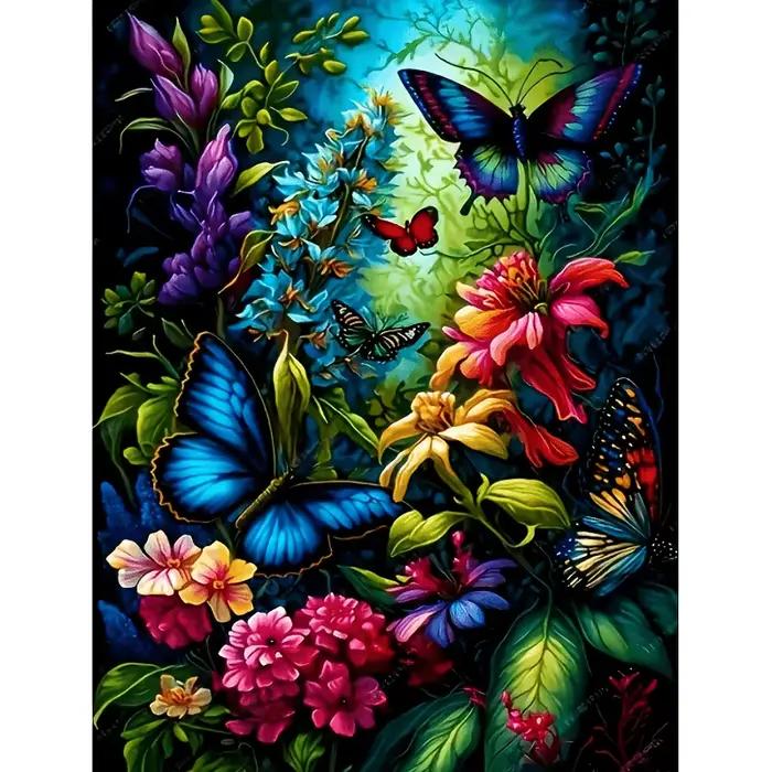 Peinture à l'huile par numéros DIY, fleurs et papillons, toile à peindre par numéros, décoration mur