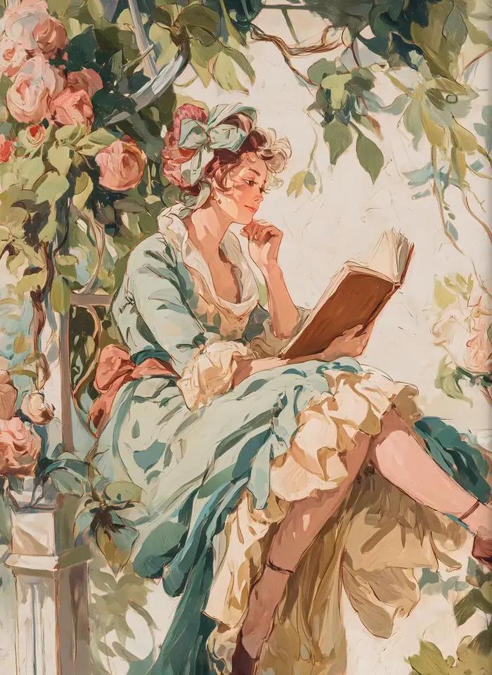 Affiche classique de manoir français NobleWoman, belle balançoire Rococo jardin Romance, peintures s