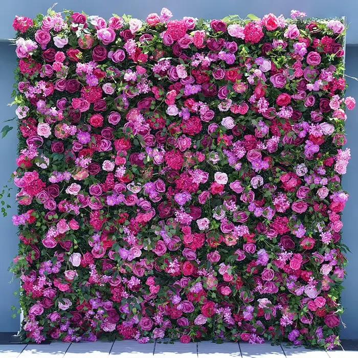 Mur de fleurs en tissu enroulable, toile de fond de mariage, mur de plantes vertes en tissu de gazon