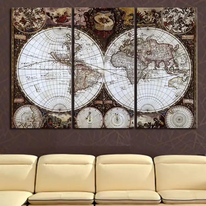 Peinture à l'huile sur toile de la carte du monde des routes des Prairies, belle impression, décorat