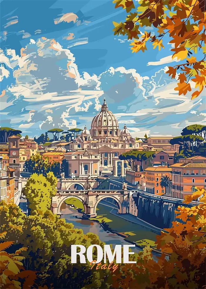 Affiche de paysage d'art moderne de londres, Paris, Rome, Attractions de voyage, peinture sur toile,