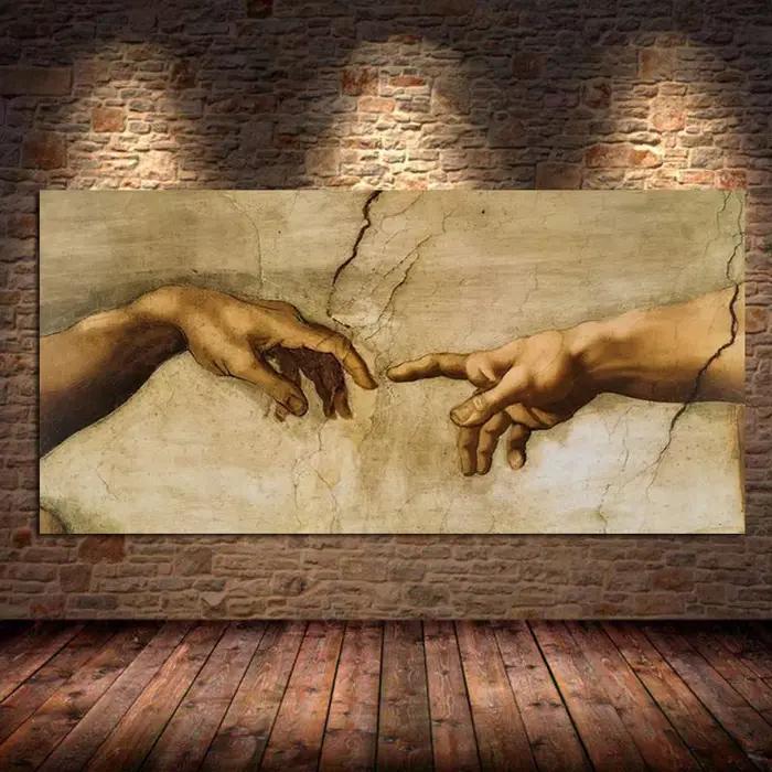 Toile d'art célèbre de la création d'adam de Michelangelo, peinture sur le mur, affiches et imprimés