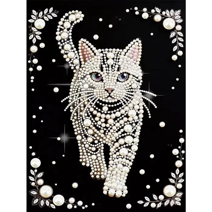Kit de Peinture Diamant DIY Motif Chat Demi-Perle et Diamant d'Eau (Version Adulte) – Toile Faite Ma