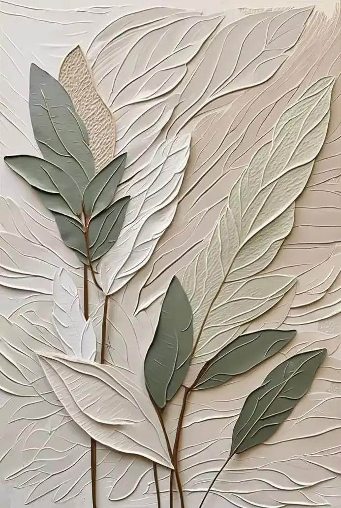 Ensemble de 3 affiches murales sur toile texturée, thème botanique, triptyque vert sauge, style Wabi