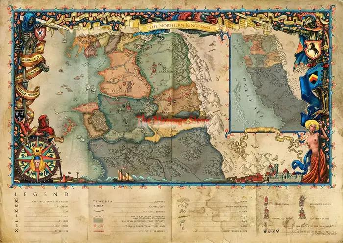 Carte du monde Witcher, localisation continentale, Art mural, jeu vidéo, décor de salle de Gamer, af