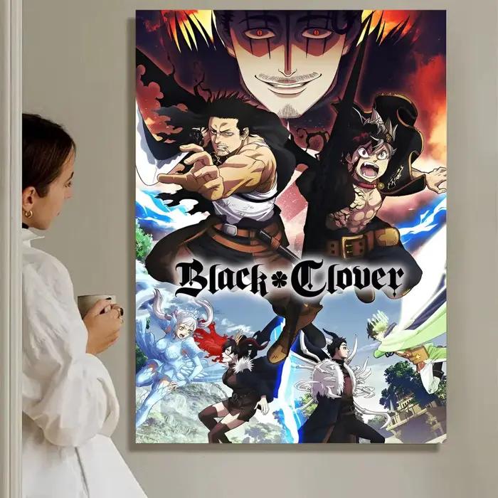 Affiche de trèfle chaud Anime b-noir, dessin animé HD, Art mural auto-adhésif amovible pour la maiso
