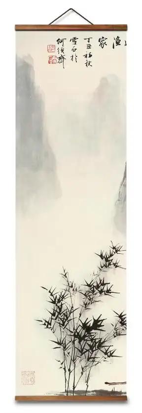 Affiches murales décoratives en toile de Style chinois MT4024, paysage de pêcheur sur bord de rivièr