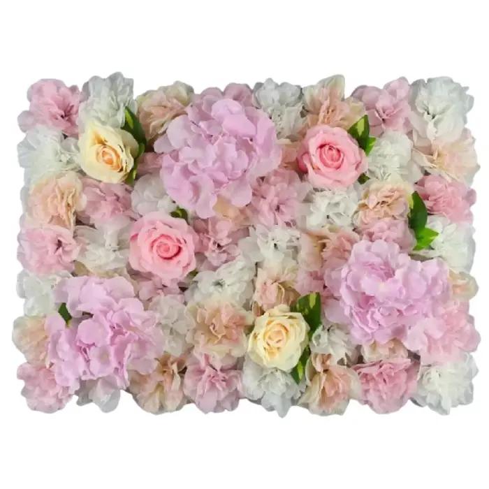 Panneaux muraux de fleurs artificielles faits à la main 60x40cm, rose romantique, toile de fond de m