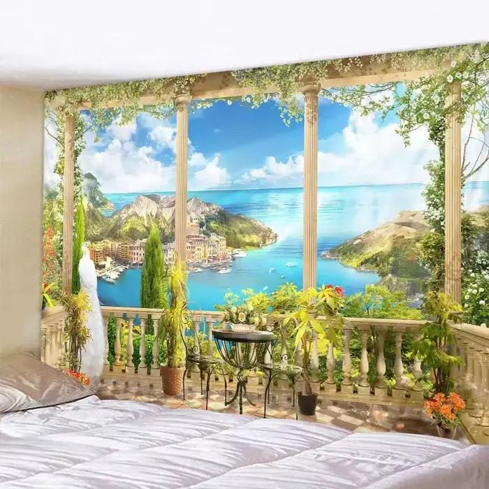 Décoration murale esthétique bohème pour la maison, magnifique tapisserie de paysage, jardin europée