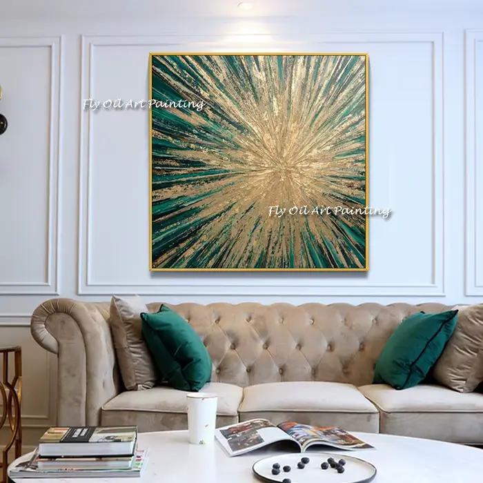 Peinture à l'huile abstraite 100% faite à la main, grande taille, dessin Vortex vert sur toile, imag