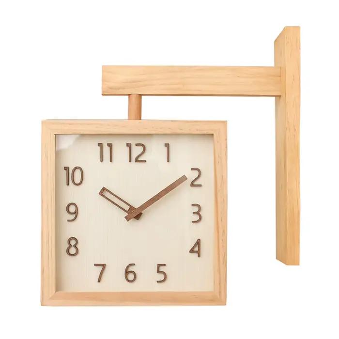 Horloge d'angle Double face, décorative, silencieuse, en bois, Simple, alimentée par batterie, pour
