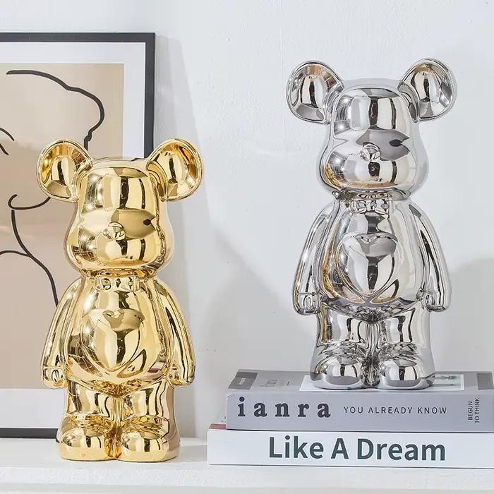 Statues céramiques d'ours en style brick esthétique de 17/27 cm. Décoration d'ours en peluche, figur