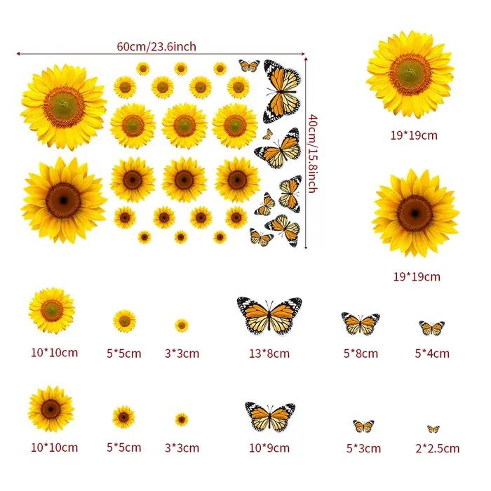 Autocollant mural papillon tournesol, décoration murale fleurs et plantes, pour chambre, salon, cuis