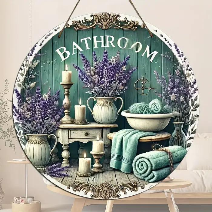 Décoration murale suspendue pour salle de bain en bois de style campagnard - Thème lavande et bougie