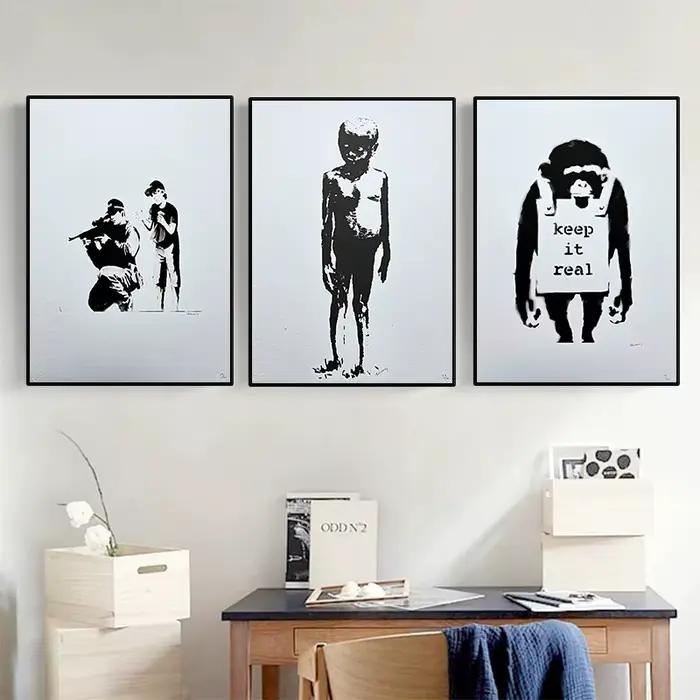 Banksy Street Graffiti affiche abstraite noir et blanc ballon fille toile humaine peinture mur Art pour salon décor à la maison