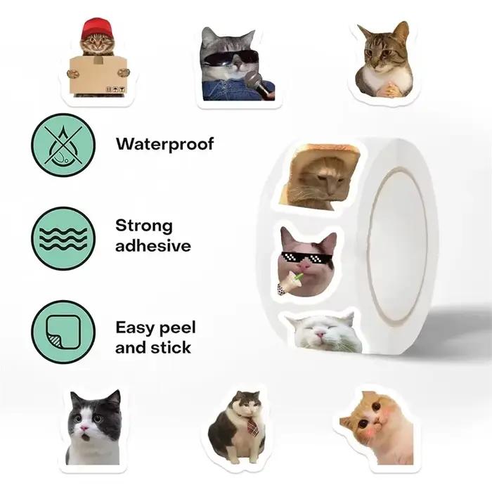 Étiquettes autocollantes en papier chat fou Kawaii