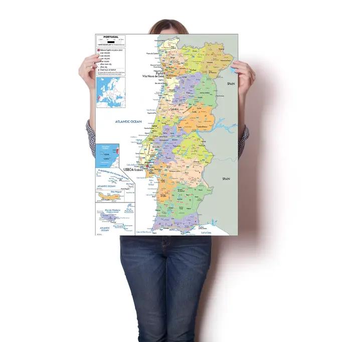 Affiche de carte portugale, affiche d'école éducative, Art mural, peinture décorative pour la maison