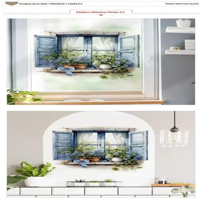 Autocollants muraux en PVC 2D avec impression de paysage de fenêtre