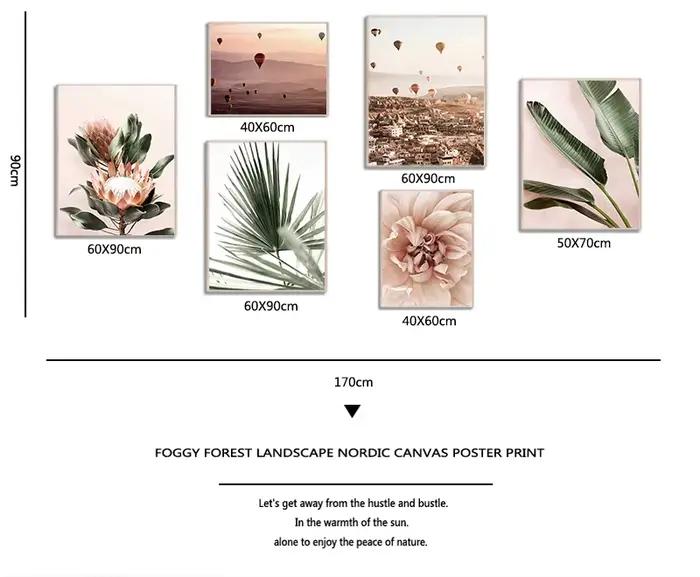 Affiche de fleur de style rose avec feuilles vertes