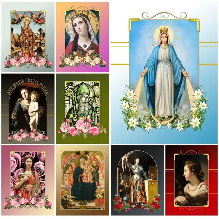 Notre-dame du chapelet Art religieux impression Saints catholiques mur Art toile peinture la vierge et l'enfant affiche