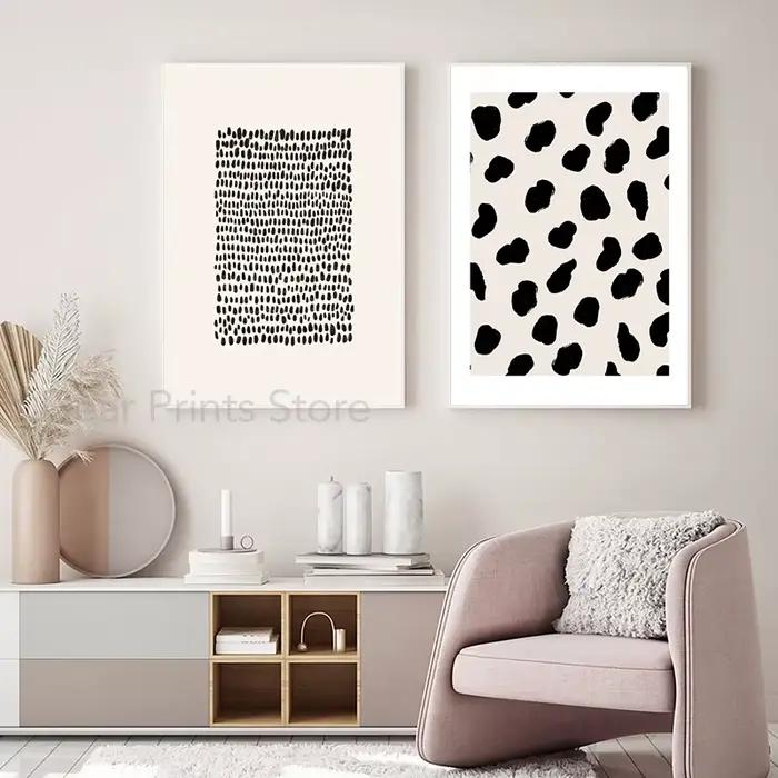 Peinture abstraite d'aquarelle à points noirs et blancs, affiche sur toile moderne et minimaliste pour chambre à coucher, image murale, décor artistique pour salon