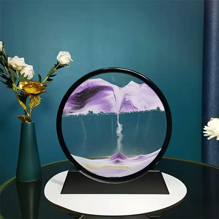 Tableau d'art 3D Sablier à sable mouvant - Paysage marin profond en verre rond