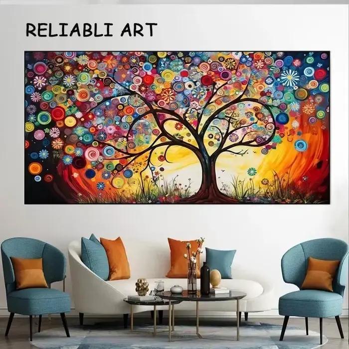 Affiche colorée de paysage d'arbre de fleur abstraite
