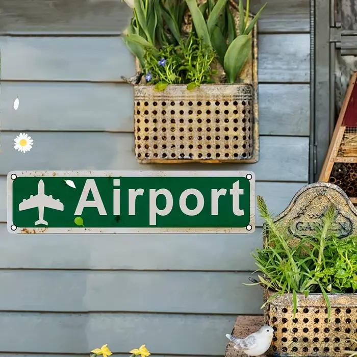 Panneau mural en métal vintage sur le thème de l'aéroport avec graphisme d'avion - Décoration rétro d'aviation adaptée