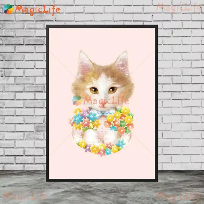 Toile d'art mural de dessin animé chat fille