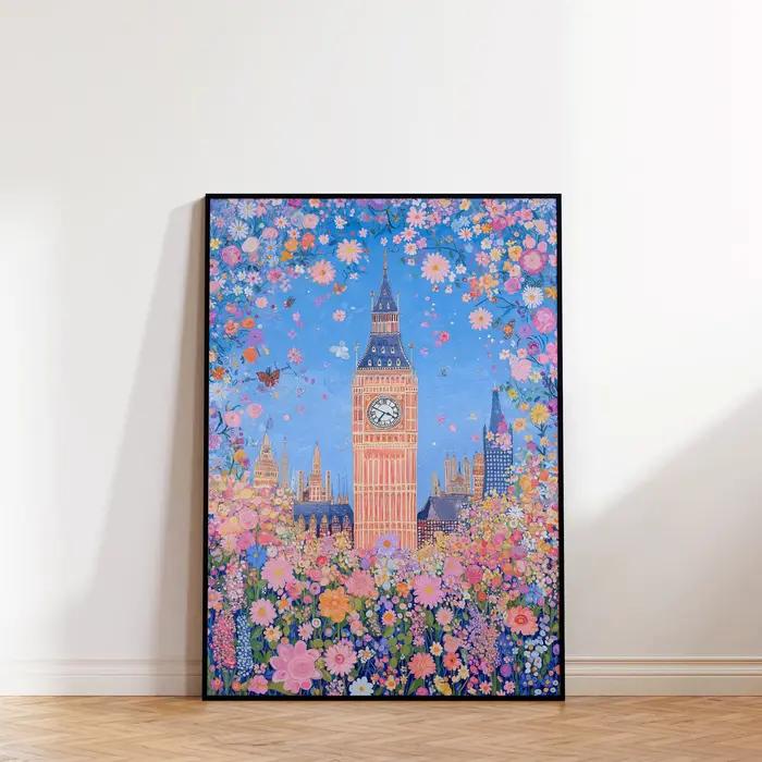 1pc moderne paysage urbain voyage murale fleurs roses Nature