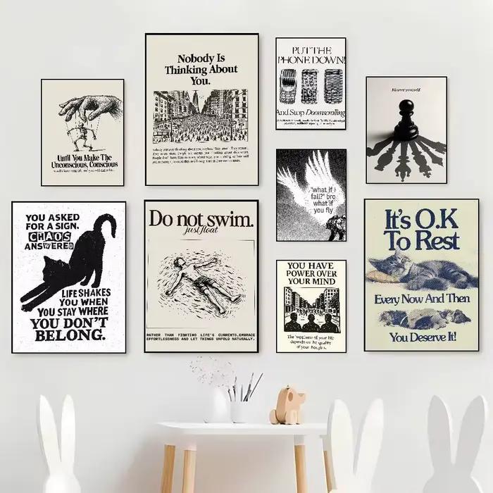 Affiche murale autocollante populaire grand format avec texte d'encouragement positif, en papier artistique, pour décoration de café, bar ou chambre