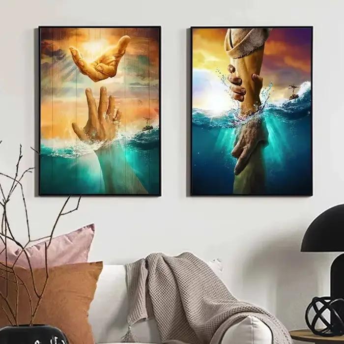 Peinture sur toile décorative de Jésus la main de Dieu