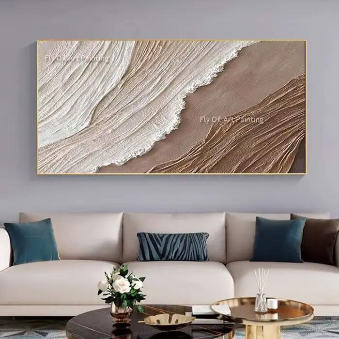 Peinture à l'huile d'optique texturée abstraite de vagues d'océan peinte à la main